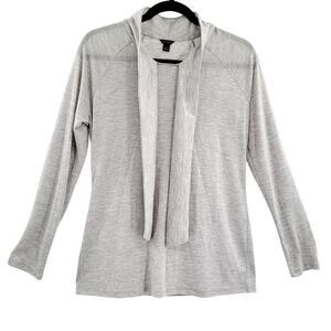 Ann Taylor Light Gray Long-sleeve Tie Neck Pullover Shirt Women's Size M
